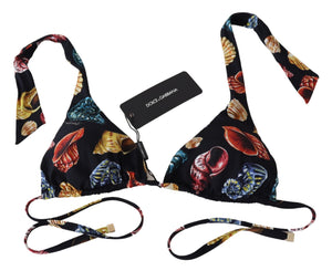 Dolce & Gabbana Black Seashells Print Halter Swimwear Bikini Tops - DEA STILOSA MILANO