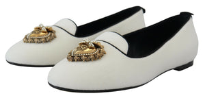 Dolce & Gabbana White Velvet Slip Ons Loafers Flats Shoes - DEA STILOSA MILANO