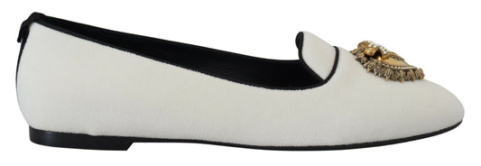 Dolce & Gabbana White Velvet Slip Ons Loafers Flats Shoes - DEA STILOSA MILANO