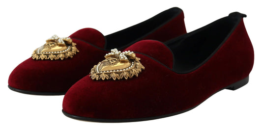 Dolce & Gabbana Bordeaux Velvet Slip-On Loafers Flats Shoes - DEA STILOSA MILANO