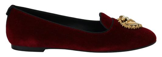 Dolce & Gabbana Bordeaux Velvet Slip-On Loafers Flats Shoes - DEA STILOSA MILANO