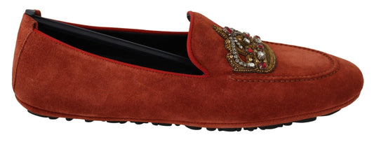 Dolce & Gabbana Orange Leather Crystal Crown  Loafers Shoes - DEA STILOSA MILANO