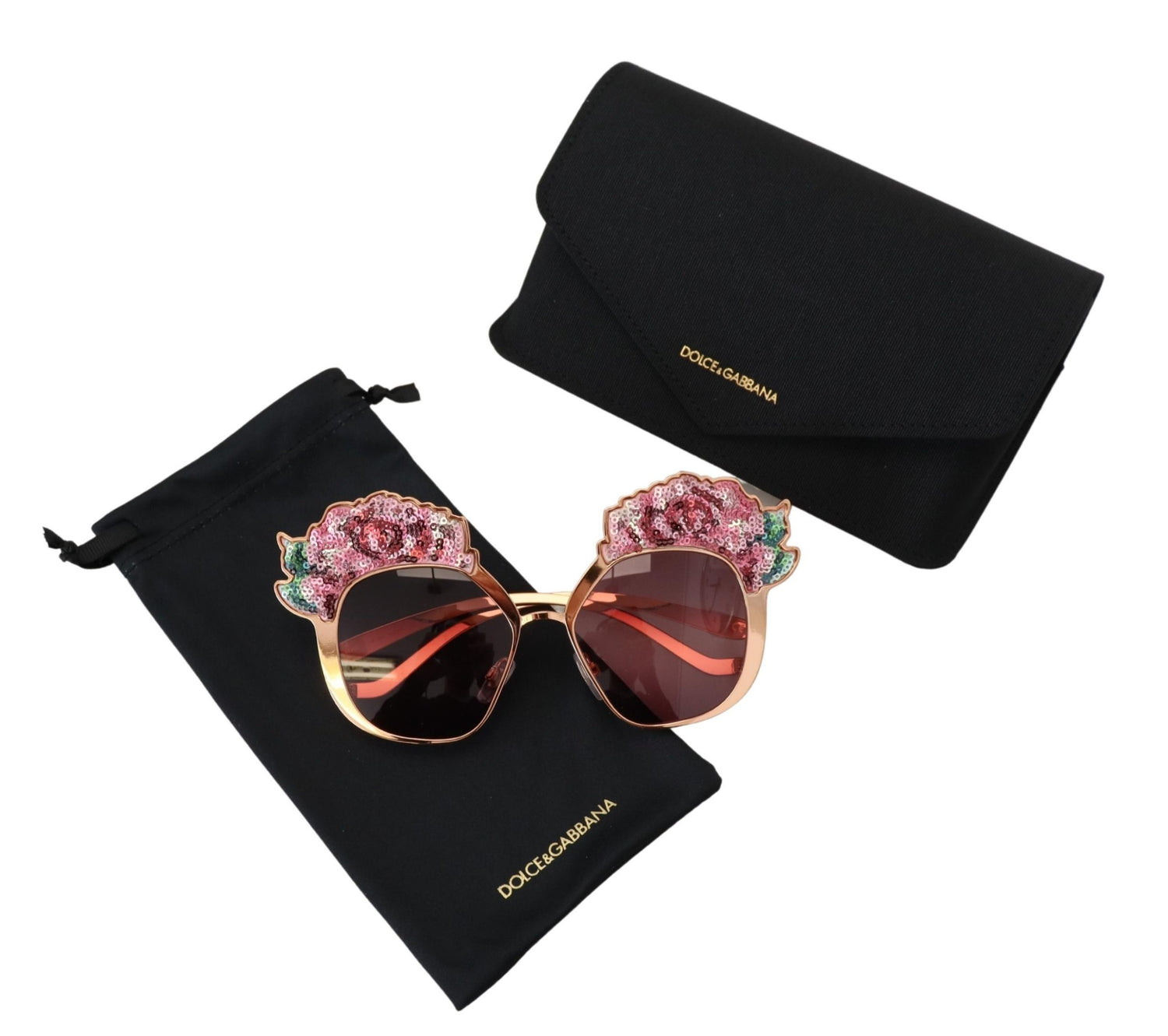 Dolce & Gabbana Pink Gold Rose Sequin Embroidery DG2202 Sunglasses - DEA STILOSA MILANO
