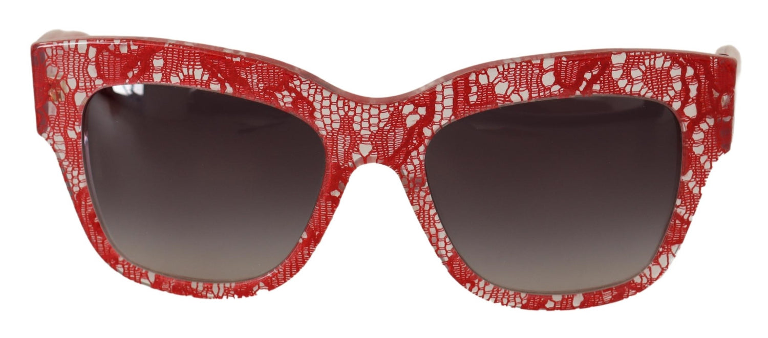 Dolce & Gabbana Red Lace Acetate Rectangle Shades Sunglasses - DEA STILOSA MILANO