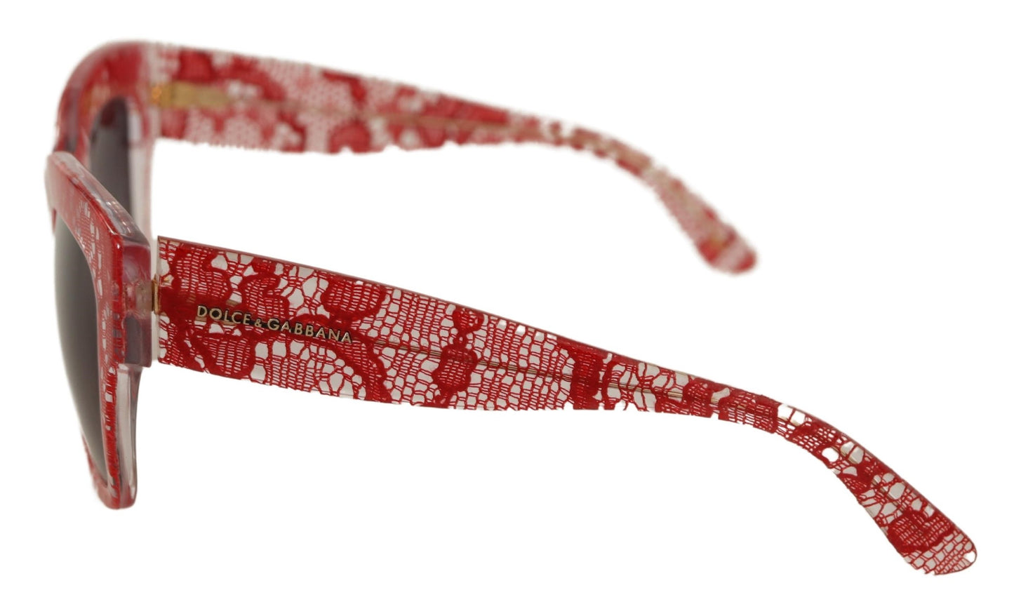 Dolce & Gabbana Red Lace Acetate Rectangle Shades Sunglasses - DEA STILOSA MILANO