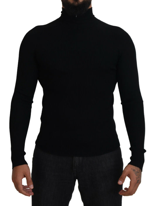 Dolce & Gabbana Black Half Zip Turtleneck Pullover Sweater - DEA STILOSA MILANO