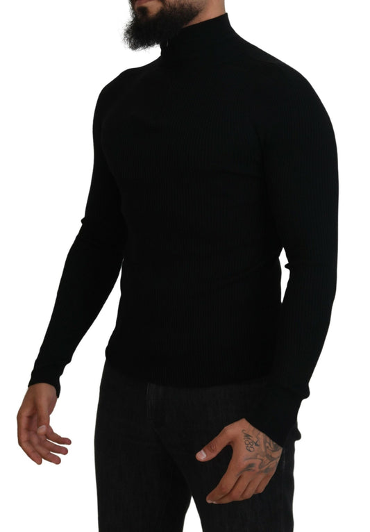 Dolce & Gabbana Black Half Zip Turtleneck Pullover Sweater - DEA STILOSA MILANO