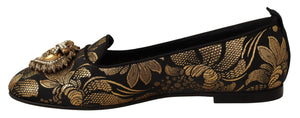 Dolce & Gabbana Black Gold Amore Heart Loafers Flats Shoes - DEA STILOSA MILANO