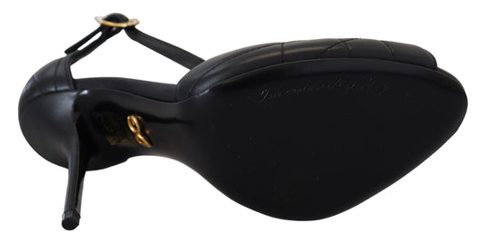 Dolce & Gabbana Black Leather Gold Devotion Heart Sandals Shoes - DEA STILOSA MILANO