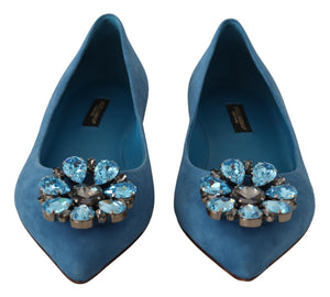 Dolce & Gabbana Blue Suede Crystals Loafers Flats Shoes - DEA STILOSA MILANO