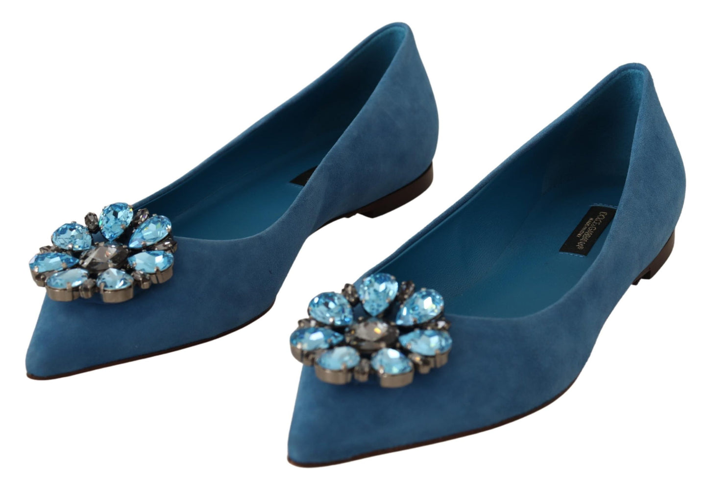 Dolce & Gabbana Blue Suede Crystals Loafers Flats Shoes - DEA STILOSA MILANO