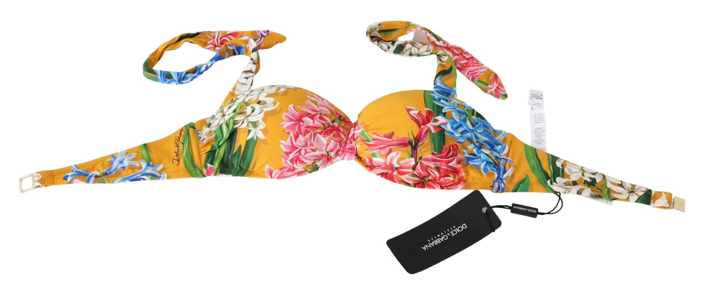 Dolce & Gabbana Yellow Floral Print Swimsuit Beachwear Bikini Tops - DEA STILOSA MILANO