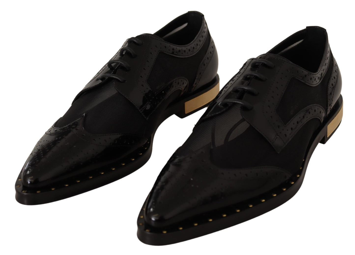 Dolce & Gabbana Black Leather Broques Sheer Wingtip Shoes - DEA STILOSA MILANO