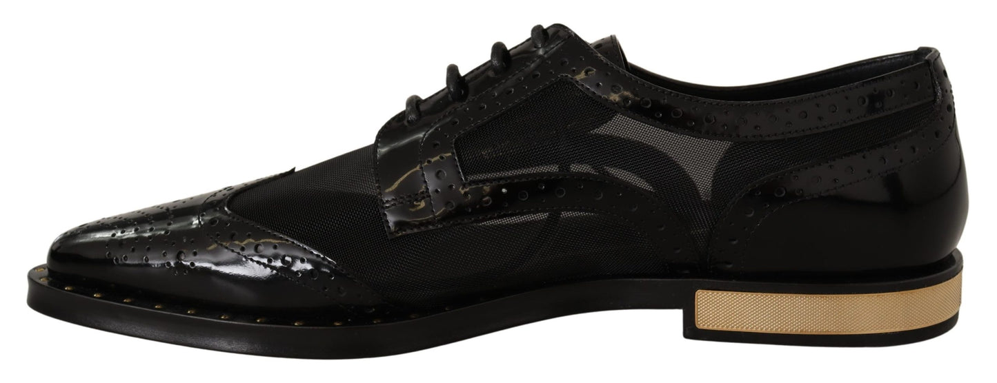 Dolce & Gabbana Black Leather Broques Sheer Wingtip Shoes - DEA STILOSA MILANO