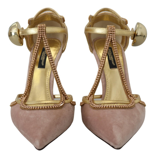Dolce & Gabbana Pink Crystal T-strap Heels Pumps Shoes - DEA STILOSA MILANO