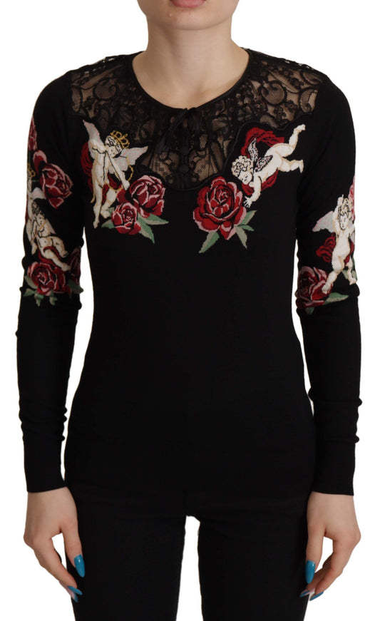 Dolce & Gabbana Black Lace Angel Roses Cardigan Sweater - DEA STILOSA MILANO