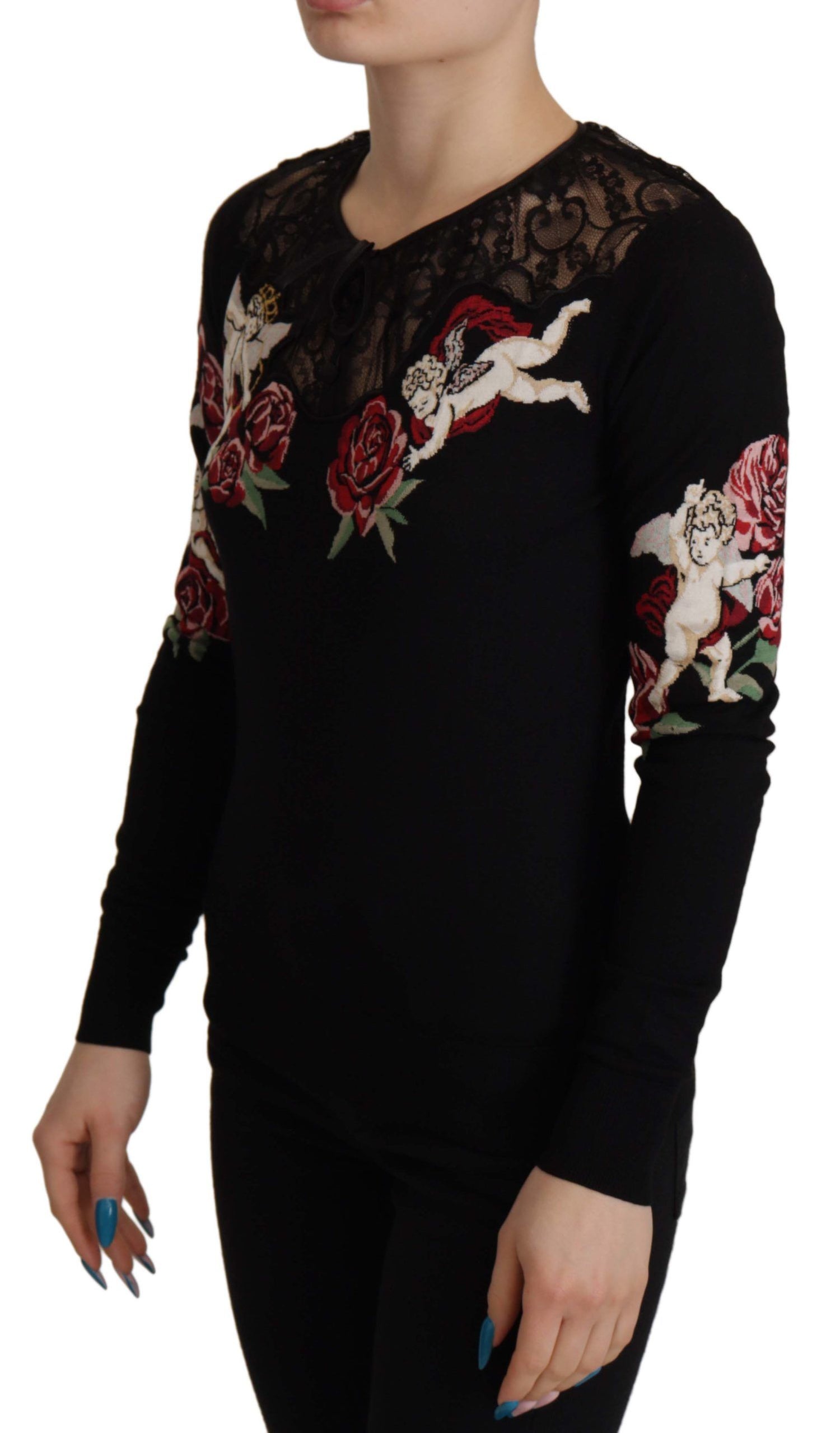 Dolce & Gabbana Black Lace Angel Roses Cardigan Sweater - DEA STILOSA MILANO