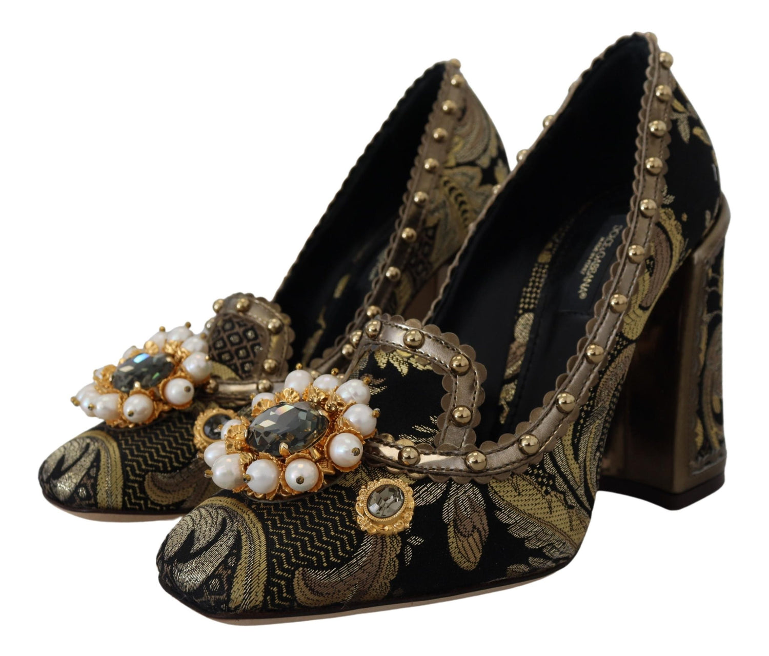Dolce & Gabbana Gold Crystal Square Toe Brocade Pumps Shoes - DEA STILOSA MILANO