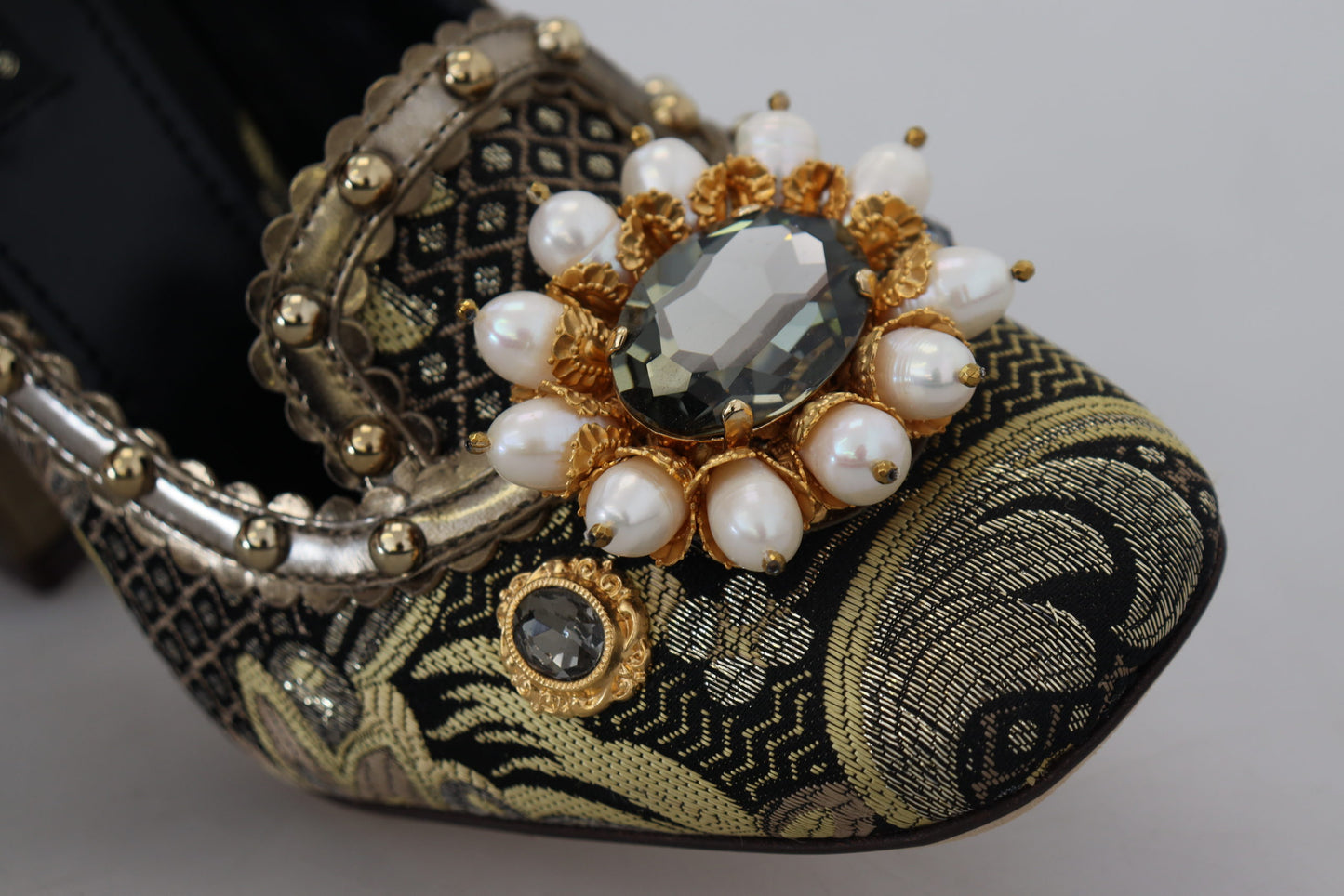 Dolce & Gabbana Gold Crystal Square Toe Brocade Pumps Shoes - DEA STILOSA MILANO