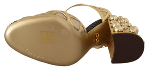Dolce & Gabbana Black Gold Leather Studded Ankle Straps Shoes - DEA STILOSA MILANO