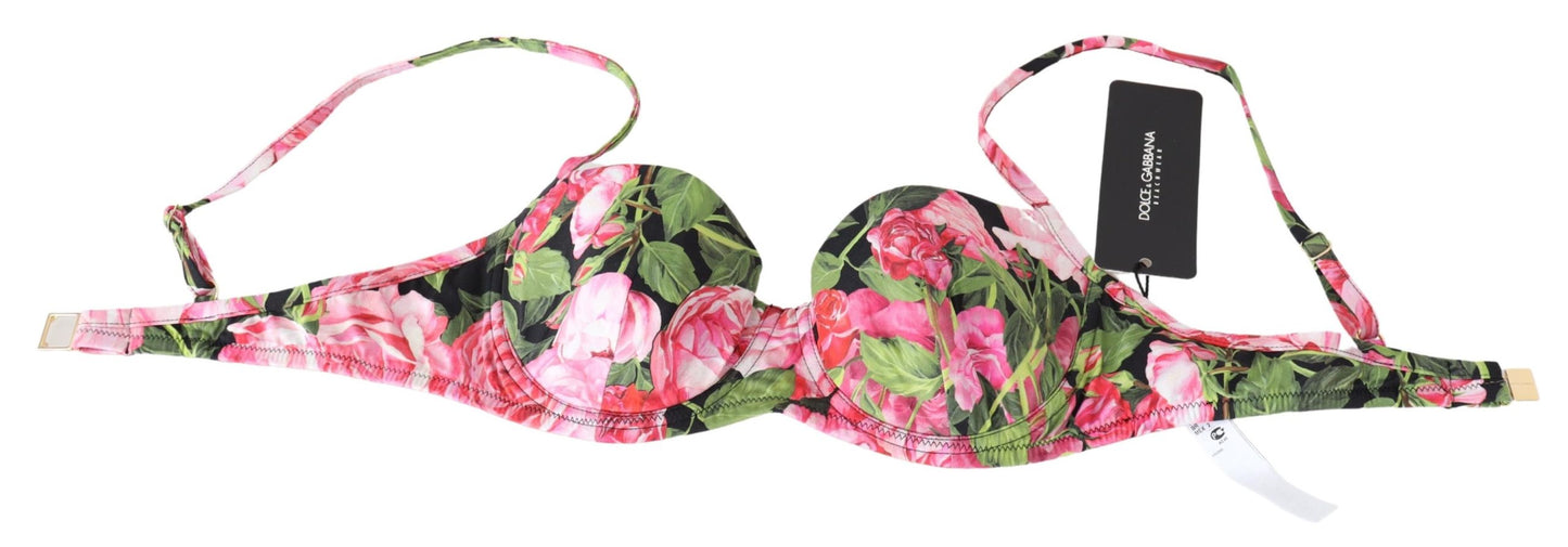 Dolce & Gabbana Pink Floral Print Swimsuit Beachwear Bikini Tops - DEA STILOSA MILANO
