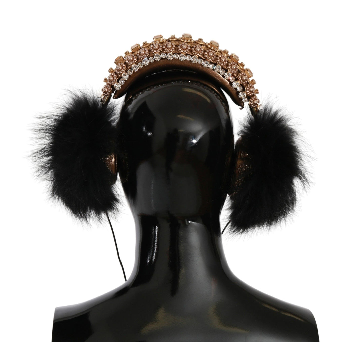 Dolce & Gabbana Gold Black Crystal Fur Headset Audio Headphones - DEA STILOSA MILANO