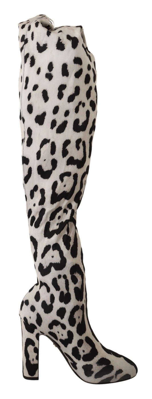 Dolce & Gabbana White Black Leopard Stretch Long Boots - DEA STILOSA MILANO
