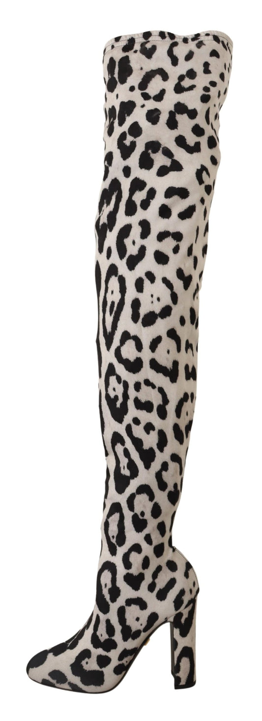 Dolce & Gabbana White Black Leopard Stretch Long Boots - DEA STILOSA MILANO