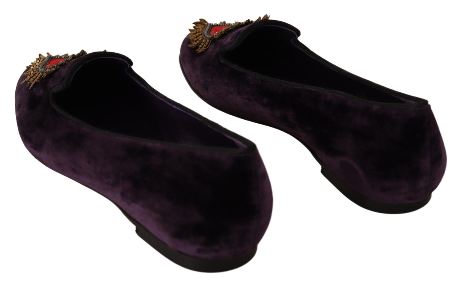 Dolce & Gabbana Purple Velvet DG Heart Loafers Flats Shoes - DEA STILOSA MILANO