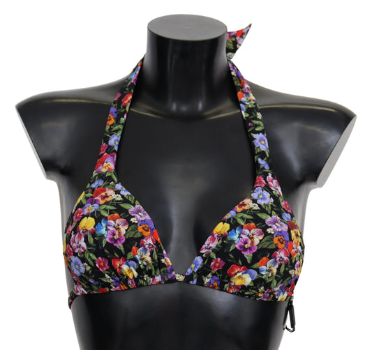 Dolce & Gabbana Black Floral Print Swimsuit Beachwear Bikini Tops - DEA STILOSA MILANO