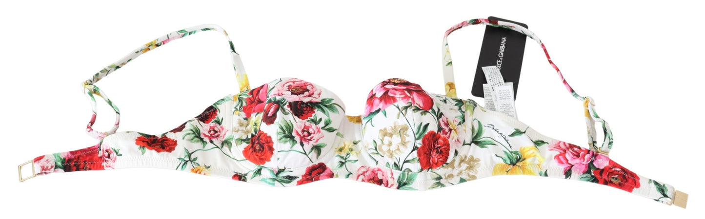 Dolce & Gabbana White Floral Print Swimsuit Beachwear Bikini Tops - DEA STILOSA MILANO