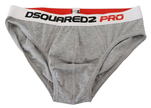 Dsquared² Gray Logo Cotton Stretch Men Brief PRO Underwear - DEA STILOSA MILANO