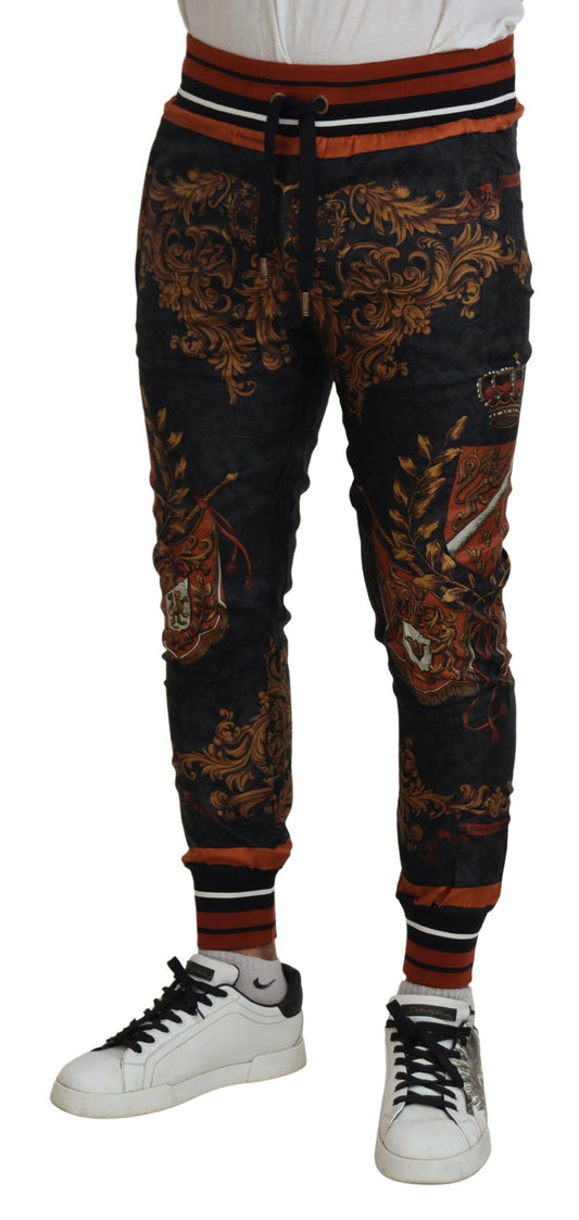 Dolce & Gabbana Gray Silk Baroque Crown Trousers Sport Pants - DEA STILOSA MILANO