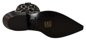 Dolce & Gabbana Gray Black Leopard Cowboy Boots Shoes - DEA STILOSA MILANO