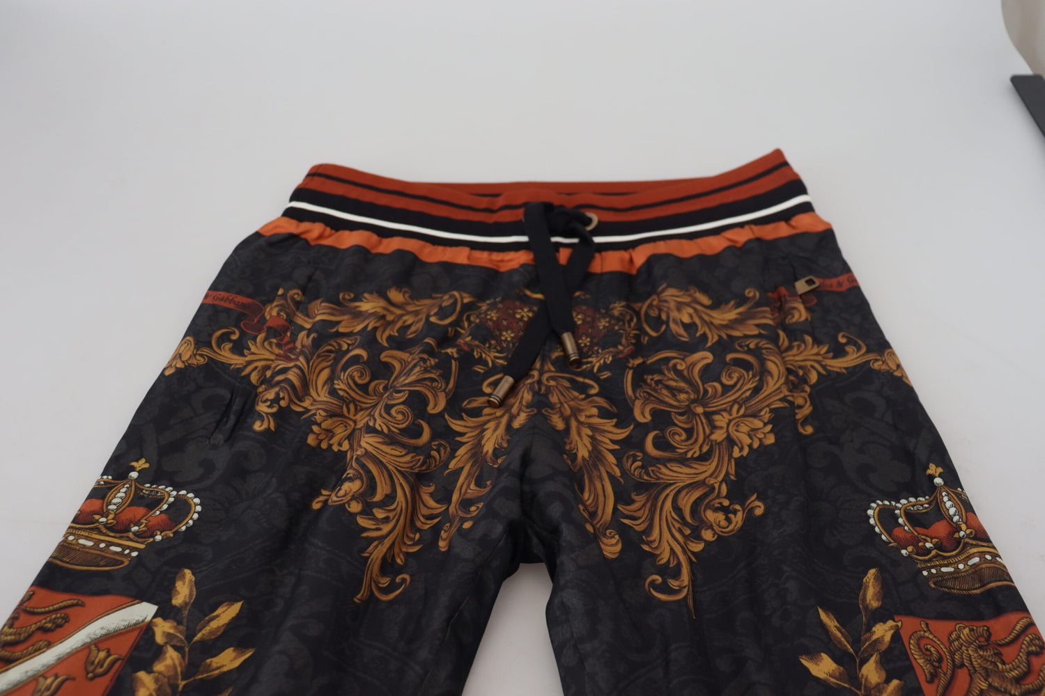 Dolce & Gabbana Gray Silk Baroque Crown Trousers Sport Pants - DEA STILOSA MILANO
