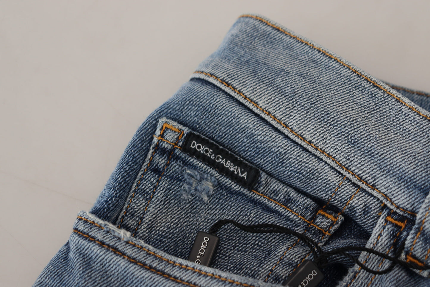 Dolce & Gabbana Blue Slim Fit Tattered Cotton Denim Jeans - DEA STILOSA MILANO