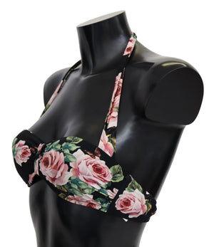Dolce & Gabbana Black Roses Print Swimsuit Beachwear Bikini Tops - DEA STILOSA MILANO