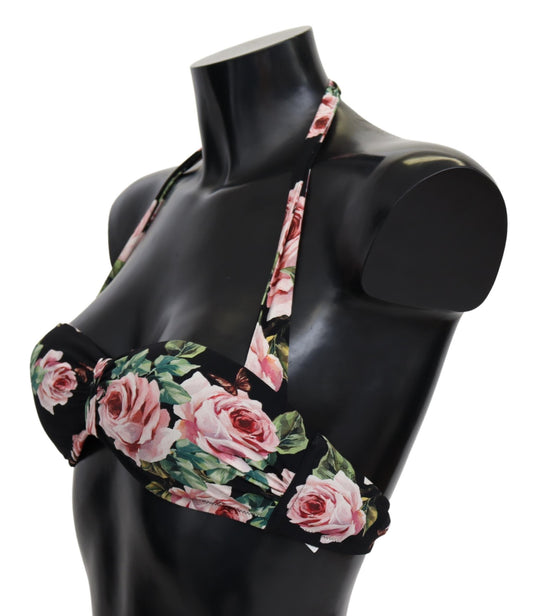 Dolce & Gabbana Black Roses Print Swimsuit Beachwear Bikini Tops - DEA STILOSA MILANO