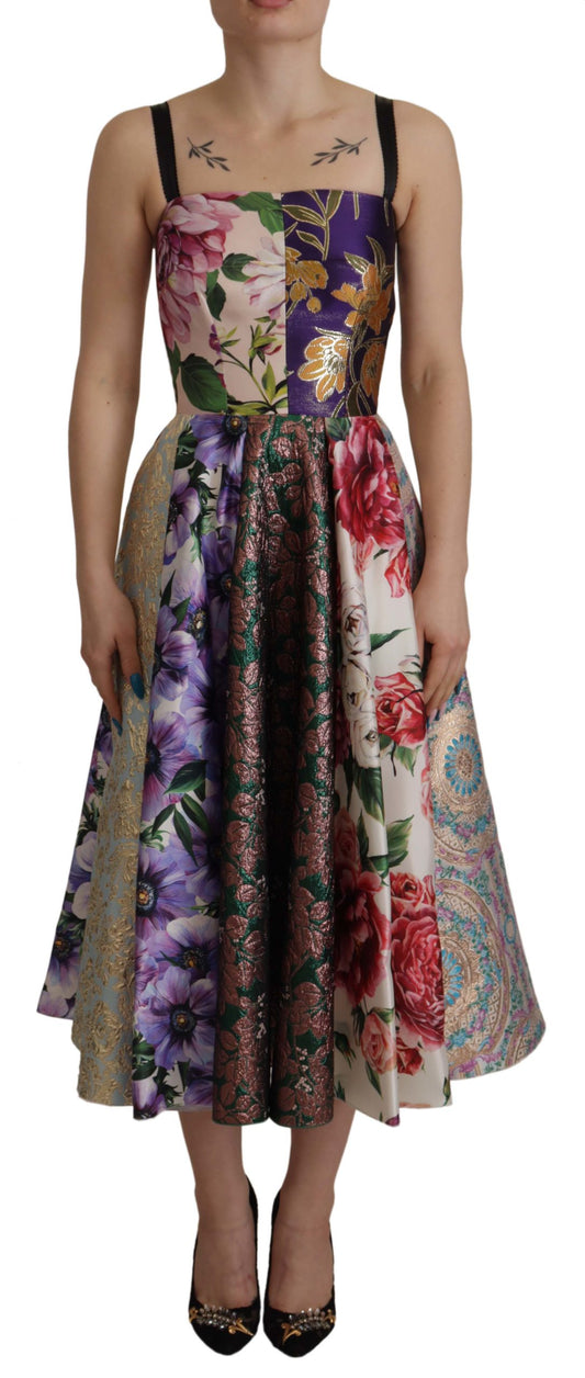 Dolce & Gabbana Multicolor Pachwork Print Floral Jaquard Silk Midi  Dress - DEA STILOSA MILANO