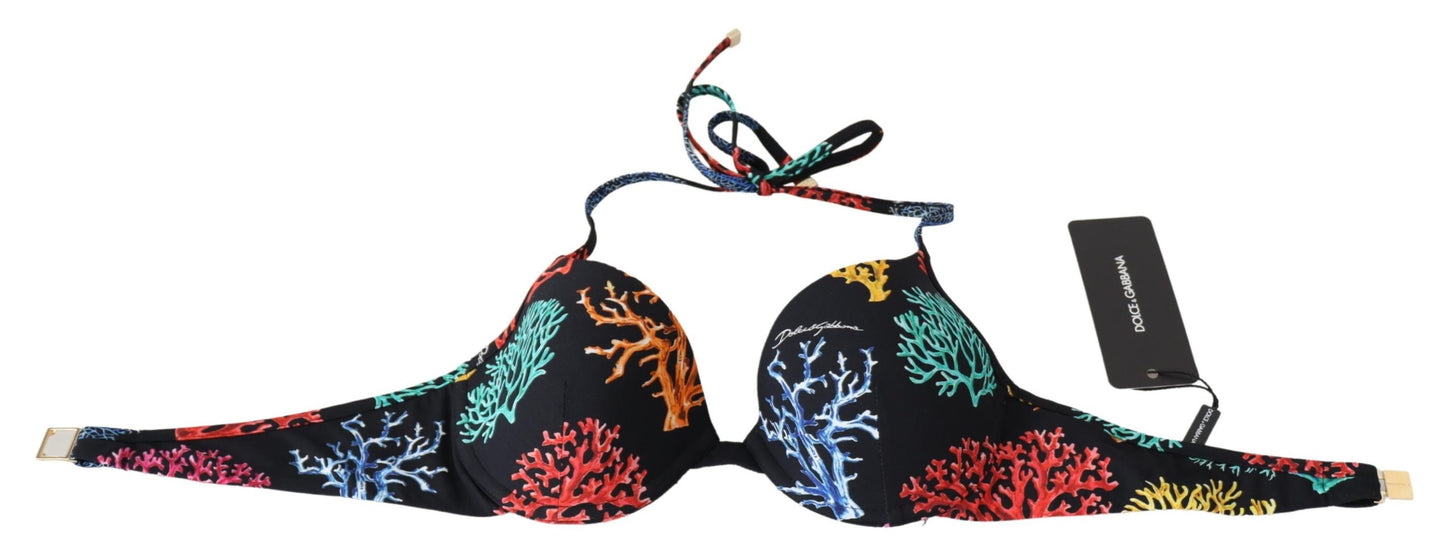 Dolce & Gabbana Black Corals Print Women Beachwear Bikini Tops - DEA STILOSA MILANO