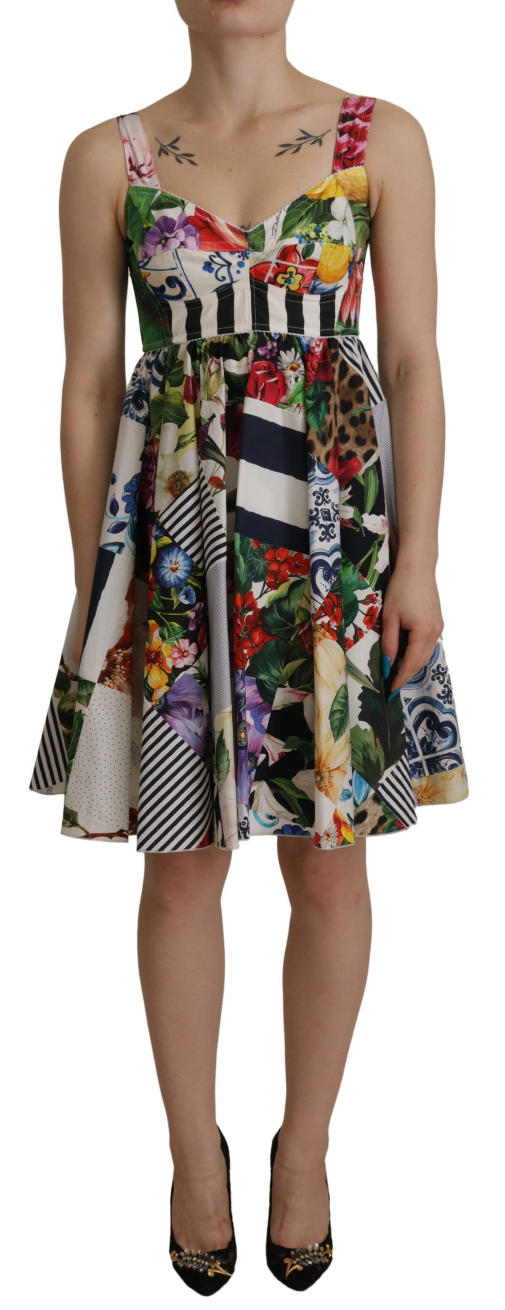 Dolce & Gabbana Multicolor Pachwork Poplin Floral A-Line Mini Flared Dress - DEA STILOSA MILANO
