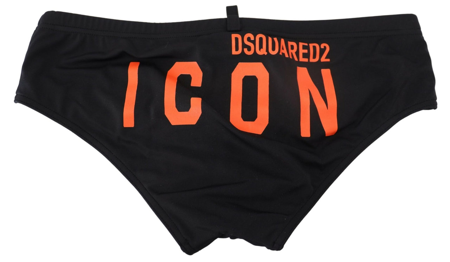 Dsquared² Black Orange Logo Printed Men Swim Brief Swimwear - DEA STILOSA MILANO