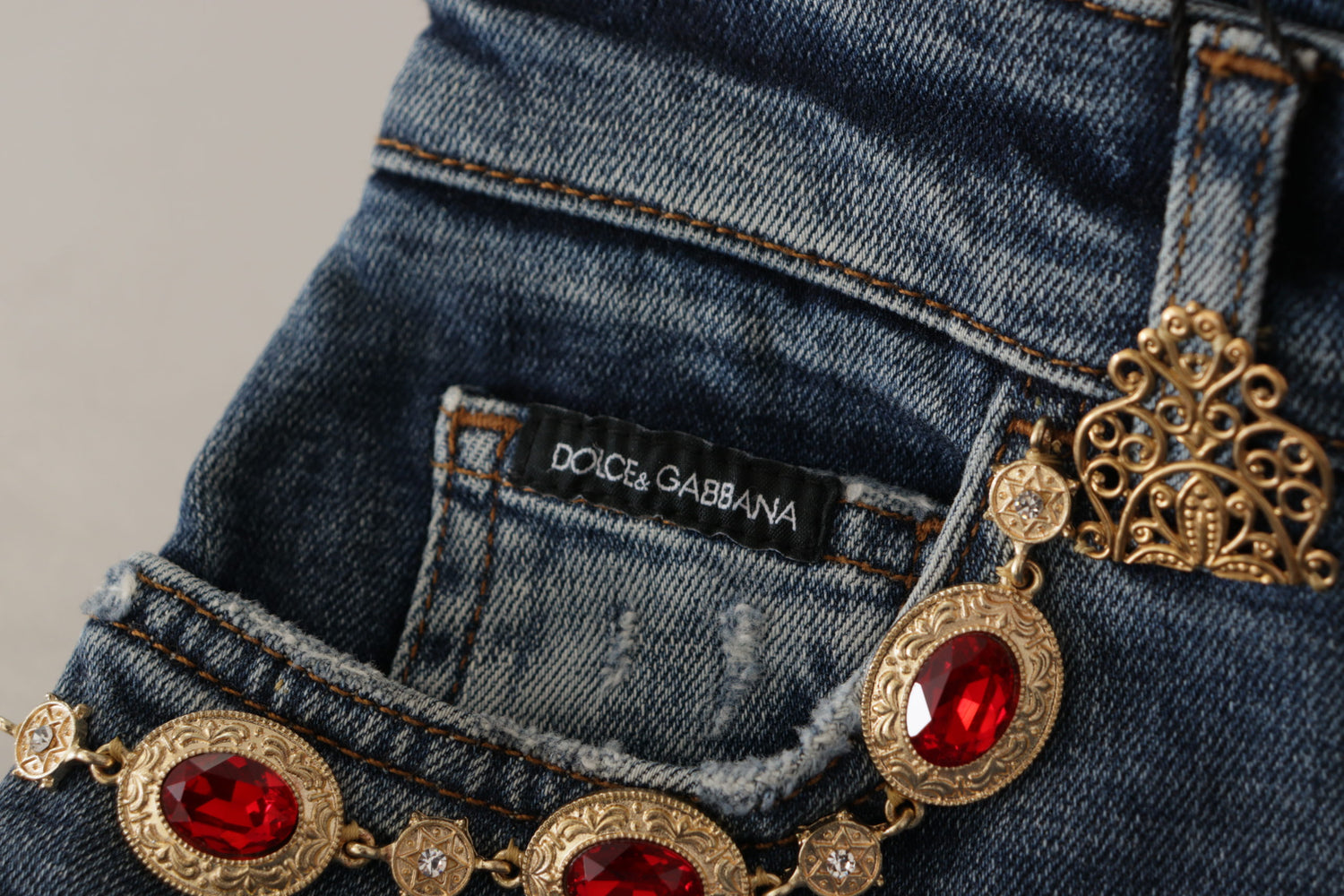 Dolce & Gabbana Blue Denim Crystal Embellished Pants Jeans - DEA STILOSA MILANO