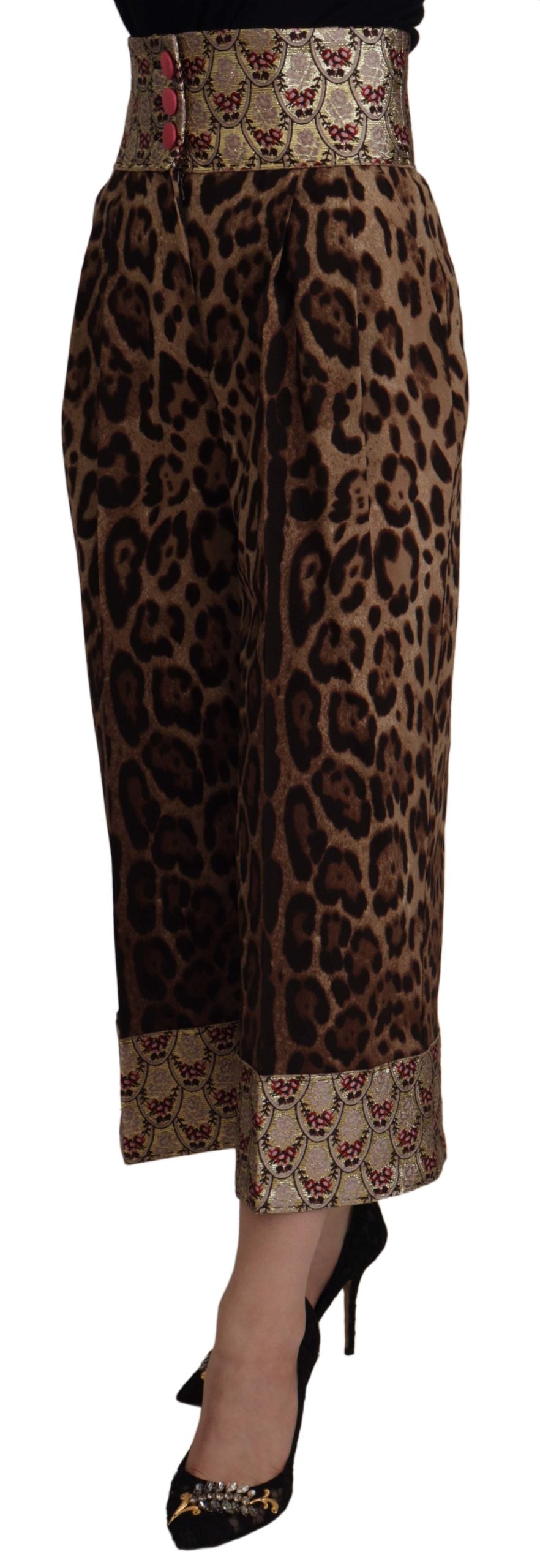 Dolce & Gabbana Brown Leopard Gold Jacquard High Waist Pants - DEA STILOSA MILANO