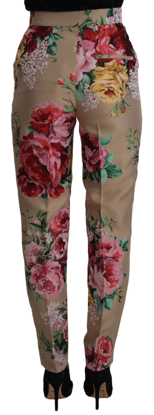 Dolce & Gabbana Beige Floral Dress Formal High Waist Pants - DEA STILOSA MILANO