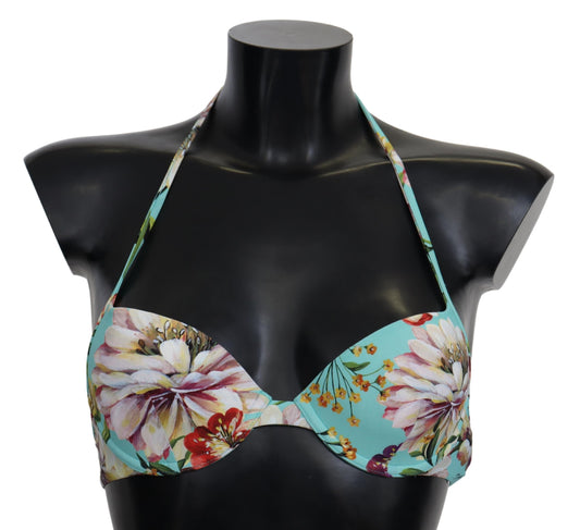 Dolce & Gabbana Mint Green Floral Print Beachwear Bikini Tops - DEA STILOSA MILANO