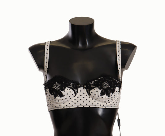Dolce & Gabbana White Black Polka Dot Satin Lace Balconette Bra - DEA STILOSA MILANO