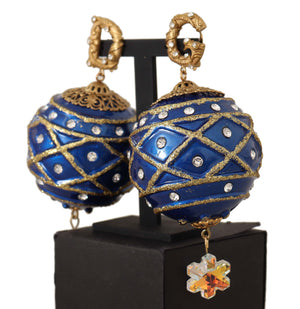 Dolce & Gabbana Gold Brass Blue Christmas Ball Crystal Clip On Earrings - DEA STILOSA MILANO