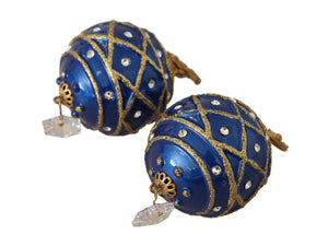 Dolce & Gabbana Gold Brass Blue Christmas Ball Crystal Clip On Earrings - DEA STILOSA MILANO
