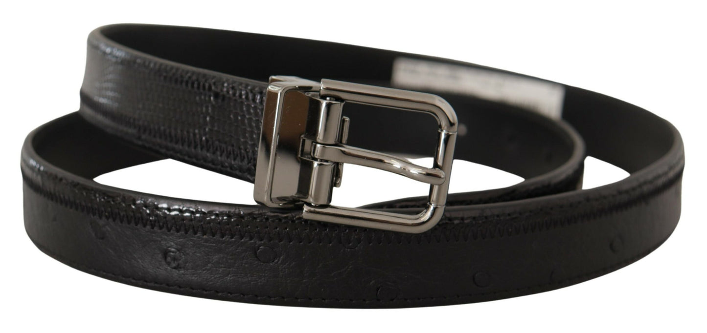 Dolce & Gabbana Black Ostrich Exotic Leather Logo Metal Buckle Belt - DEA STILOSA MILANO